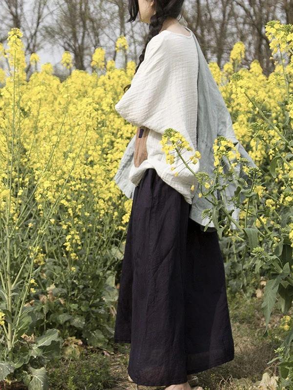 Beautiful black linen cotton Wardrobes elastic waist pockets Plus Size Clothing skirt