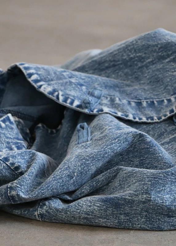 Beautiful cotton dress Fashion Retro Solid Color Frog Denim Blue Loose Dress