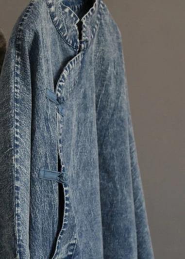 Beautiful cotton dress Fashion Retro Solid Color Frog Denim Blue Loose Dress