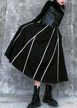 Load image into Gallery viewer, Beautiful high waist cotton asymmetric striped Long Shirts design black long Dresses