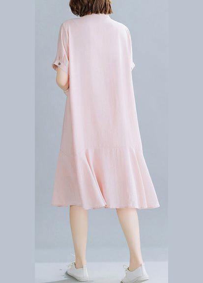 Beautiful lapel Ruffles dress for women Tutorials light pink Dresses