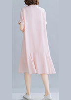 Beautiful lapel Ruffles dress for women Tutorials light pink Dresses