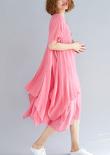 Load image into Gallery viewer, Beautiful o neck asymmetric linen clothes Organic Neckline pink oversized Dress Summer