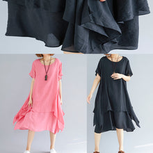 Load image into Gallery viewer, Beautiful o neck asymmetric linen clothes Organic Neckline pink oversized Dress Summer