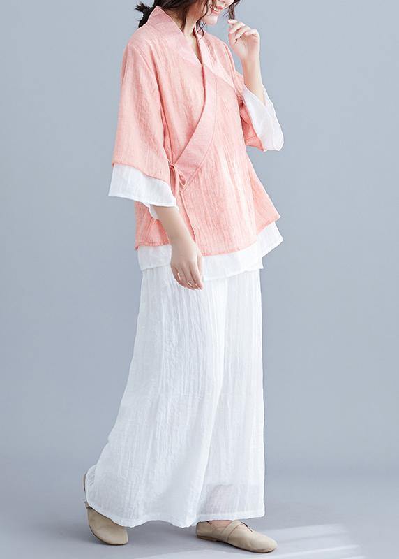 Beautiful pink cotton Shirts Wardrobes v neck half sleeve summer blouse