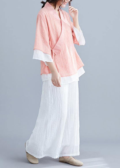 Beautiful pink cotton Shirts Wardrobes v neck half sleeve summer blouse