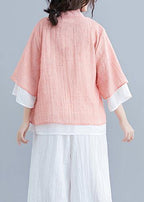 Beautiful pink cotton Shirts Wardrobes v neck half sleeve summer blouse