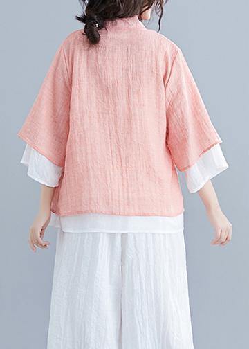 Beautiful pink cotton Shirts Wardrobes v neck half sleeve summer blouse