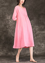 Load image into Gallery viewer, Beautiful pink linen clothes For Women fine Sewing o neck Cinched baggy Summer Dress