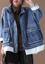 Load image into Gallery viewer, Beautiful stand collar zippered Fine crane coats denim blue Art women coats