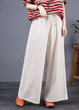 Load image into Gallery viewer, Beige Pockets Patchwork Cotton Wide Leg Trousers Elastic Waist Summer