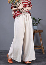 Load image into Gallery viewer, Beige Pockets Patchwork Cotton Wide Leg Trousers Elastic Waist Summer
