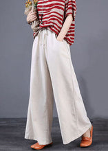 Load image into Gallery viewer, Beige Pockets Patchwork Cotton Wide Leg Trousers Elastic Waist Summer