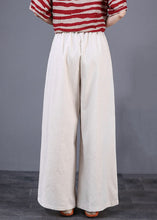 Load image into Gallery viewer, Beige Pockets Patchwork Cotton Wide Leg Trousers Elastic Waist Summer