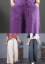 Load image into Gallery viewer, Beige Pockets Patchwork Cotton Wide Leg Trousers Elastic Waist Summer