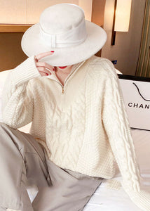 Beige thick Knit Sweater Tops Turtle Neck Spring