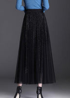 Black Elastic Waist Tulle A Line Skirts Spring