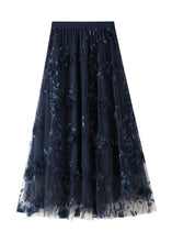 Load image into Gallery viewer, Black Embroideried Floral Elastic Waist Tulle A Line Skirts Spring