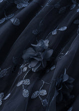Load image into Gallery viewer, Black Embroideried Floral Elastic Waist Tulle A Line Skirts Spring