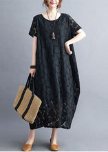 Load image into Gallery viewer, Black Lace A Line Dress O-Neck Hollow Out Summer