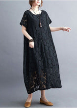 Load image into Gallery viewer, Black Lace A Line Dress O-Neck Hollow Out Summer