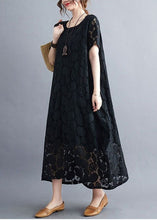 Load image into Gallery viewer, Black Lace A Line Dress O-Neck Hollow Out Summer