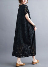 Load image into Gallery viewer, Black Lace A Line Dress O-Neck Hollow Out Summer