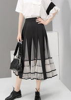 Black Mesh Patchwork A-Line Ladies Stylish Elegant Skirt
