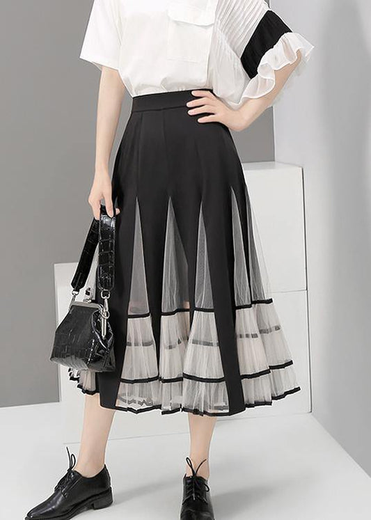 Black Mesh Patchwork A-Line Ladies Stylish Elegant Skirt