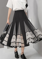 Black Mesh Patchwork A-Line Ladies Stylish Elegant Skirt