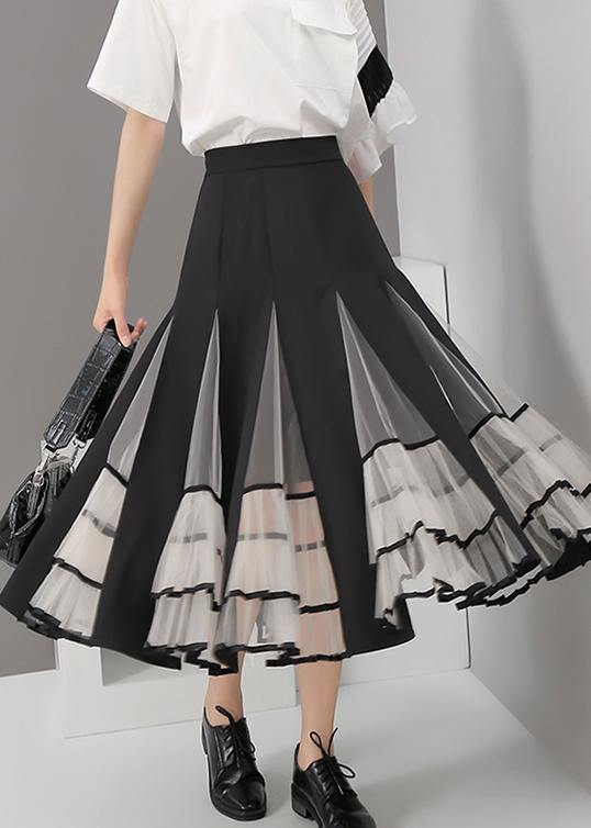 Black Mesh Patchwork A-Line Ladies Stylish Elegant Skirt