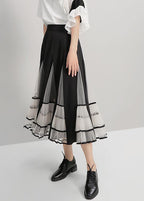 Black Mesh Patchwork A-Line Ladies Stylish Elegant Skirt
