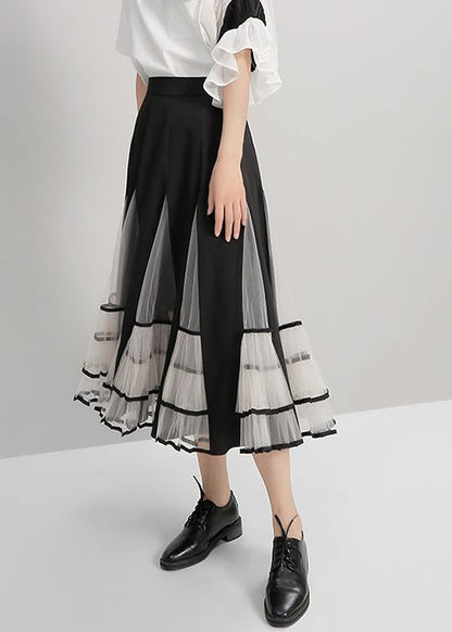 Black Mesh Patchwork A-Line Ladies Stylish Elegant Skirt