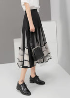 Black Mesh Patchwork A-Line Ladies Stylish Elegant Skirt