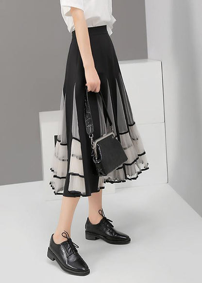 Black Mesh Patchwork A-Line Ladies Stylish Elegant Skirt
