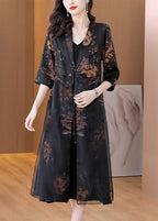 Black Oriental Silk Cardigan Embroideried Chinese Button Summer