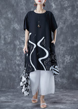 Load image into Gallery viewer, Black Patchwork Cotton Holiday Dress Oversized Print Summer
