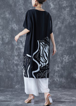 Load image into Gallery viewer, Black Patchwork Cotton Holiday Dress Oversized Print Summer