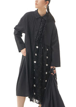 Load image into Gallery viewer, Black Patchwork Cotton Shirts Dresses Peter Pan Collar Spring