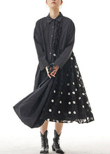 Load image into Gallery viewer, Black Patchwork Cotton Shirts Dresses Peter Pan Collar Spring