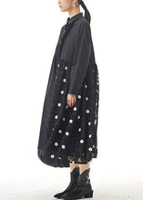 Load image into Gallery viewer, Black Patchwork Cotton Shirts Dresses Peter Pan Collar Spring