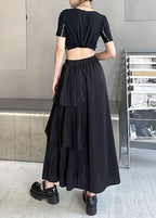 Black Patchwork Summer Skirt Chiffon Elastic skirt