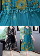 Load image into Gallery viewer, Black Patchwork Tulle Holiday Dress O-Neck Embroideried Half Sleeve