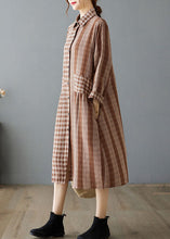 Load image into Gallery viewer, Black Plaid Button Cotton Dress Asymmetrical Spring