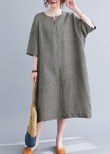 Load image into Gallery viewer, Black Plaid Linen Maxi Dress Oversized O-Neck Summer