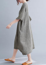 Load image into Gallery viewer, Black Plaid Linen Maxi Dress Oversized O-Neck Summer