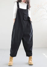 Load image into Gallery viewer, Black Pockets Patchwork Cotton Jumpsuit Button Spring