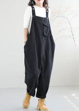Load image into Gallery viewer, Black Pockets Patchwork Cotton Jumpsuit Button Spring