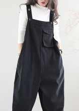Load image into Gallery viewer, Black Pockets Patchwork Cotton Jumpsuit Button Spring