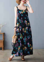 Load image into Gallery viewer, Black Print Cotton Spaghetti Strap Dress Exra Large Hem Summer